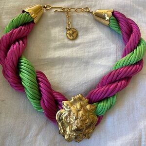 Mali Italy Purple & Green‎ Twisted Silky Cords and Lion Head Pendant RARE
